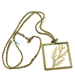 Glass and Crocheted Rope Handmade Shadowbox Necklace with Dried Fir Tree​​.